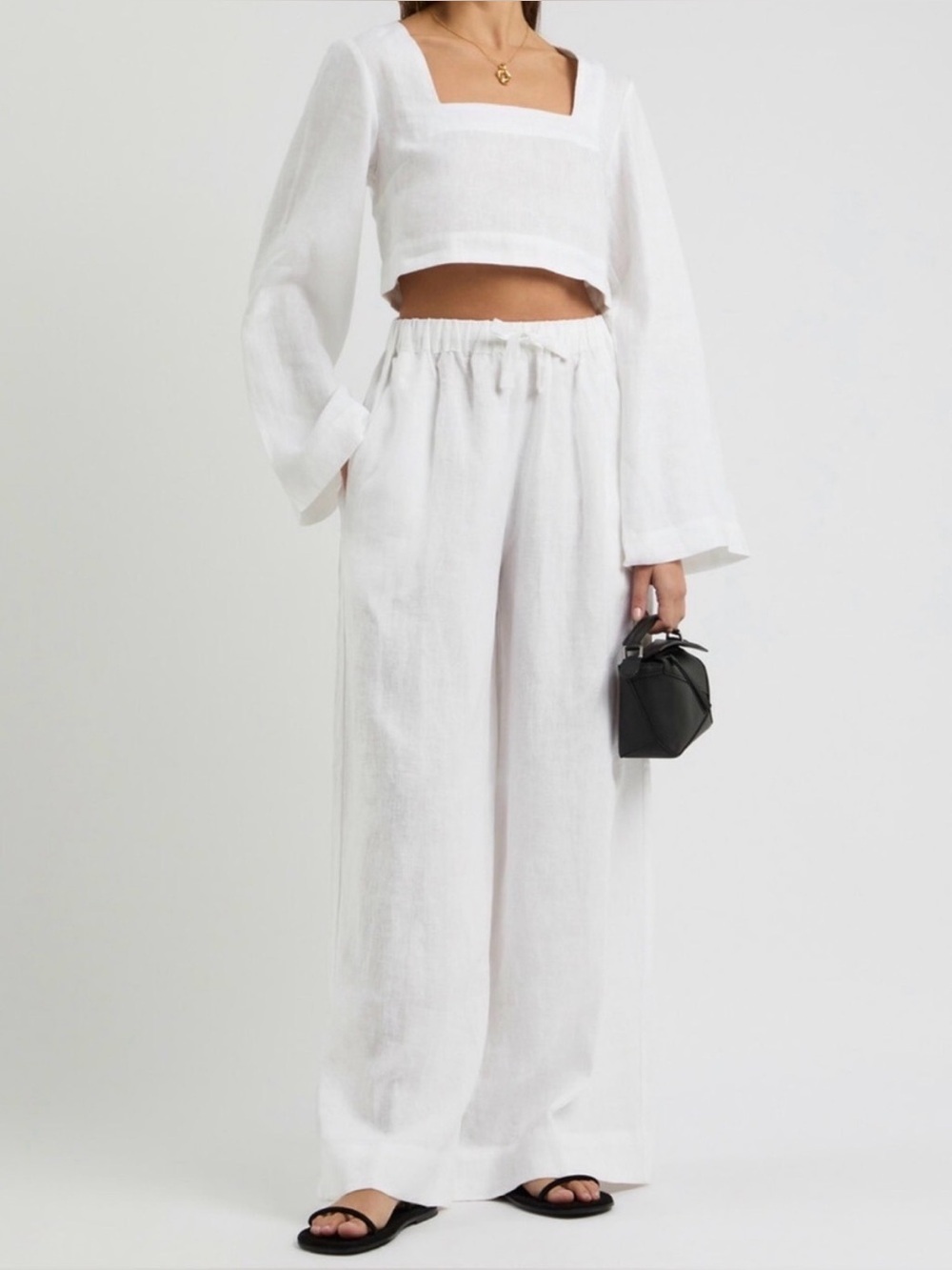 Faithfull The Brand Conigli White Linen Wide Leg Pants Size 6 resortwear beach